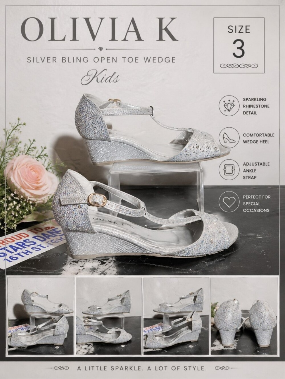 OLIVIA K Silver Bling Open Toe Wedge Sandal 3